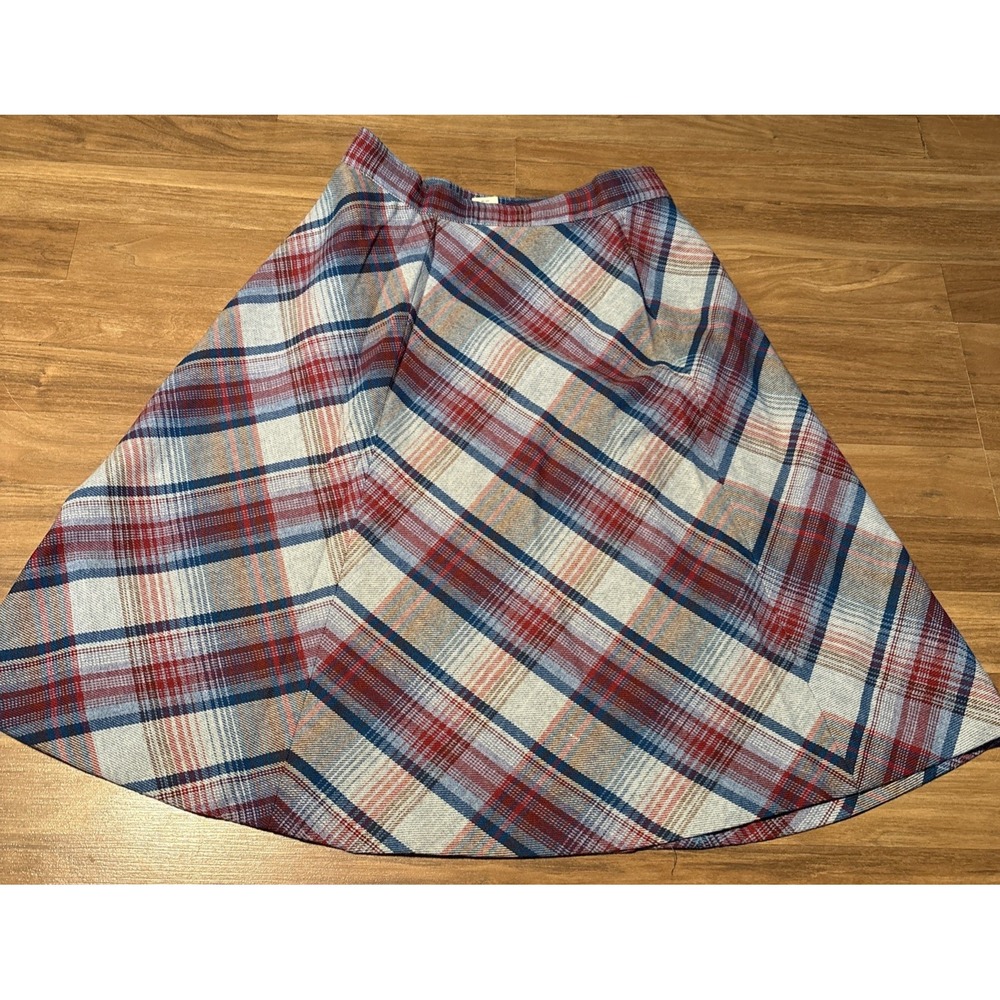 Bobbie Brooks Vintage Plaid A-Line Skirt Red Blue White Size 13 Made in USA